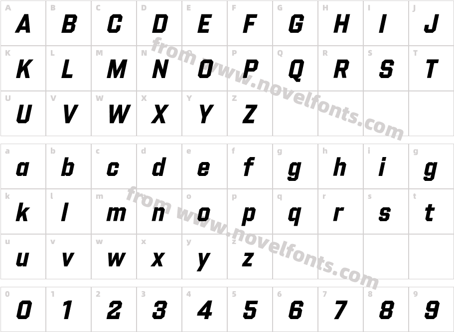 Shuttleblock Narrow Bold ItalicCharacter Map