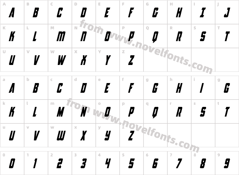 Antilles Condensed ItalicCharacter Map