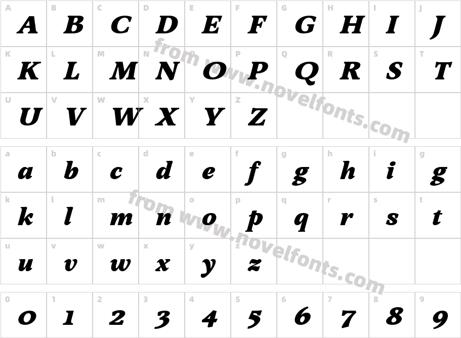 Sibre Black ItalicCharacter Map
