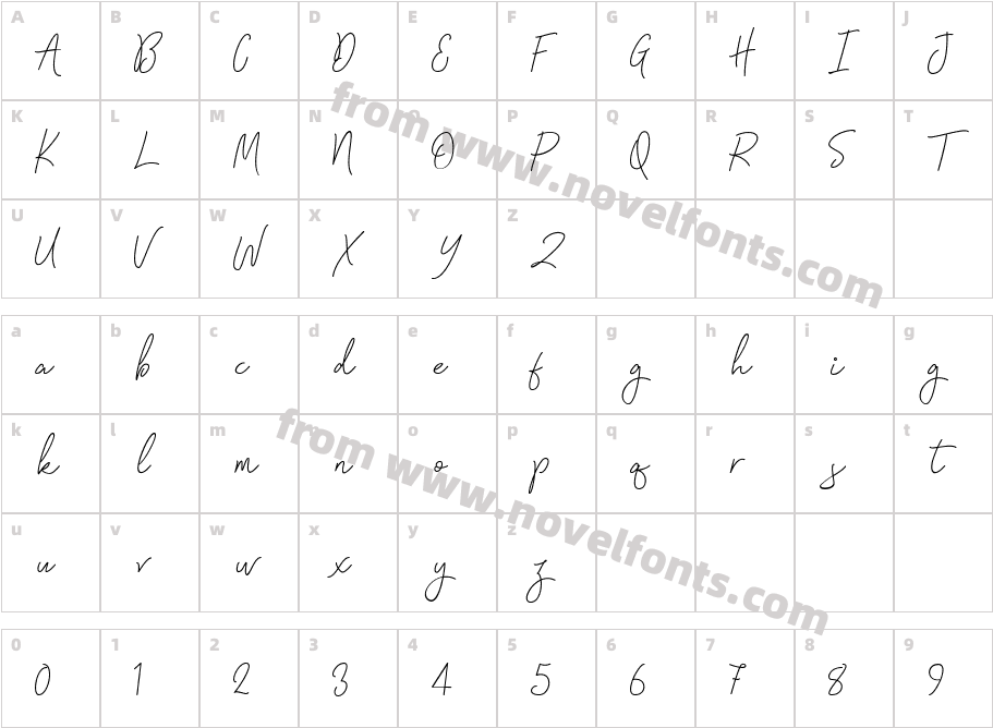 Signatura Monoline Script RegularCharacter Map