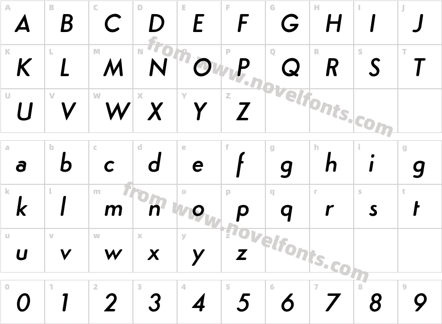 Simplo Soft W00 Demi ItalicCharacter Map