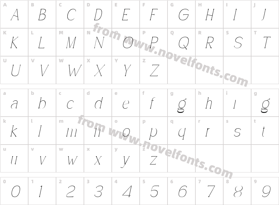Simply Conception Thin ItalicCharacter Map