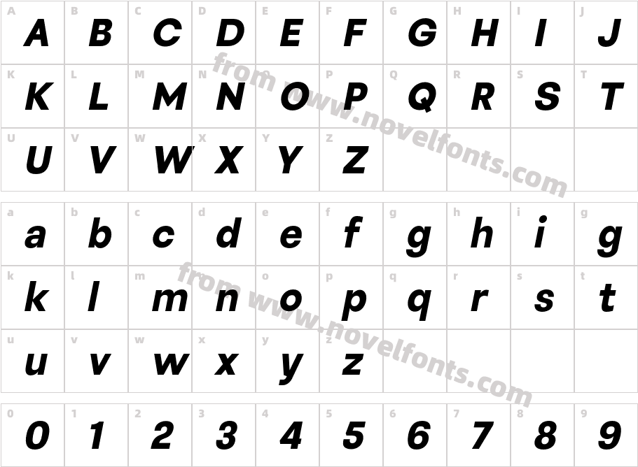 Sinteca Extra Bold ItalicCharacter Map