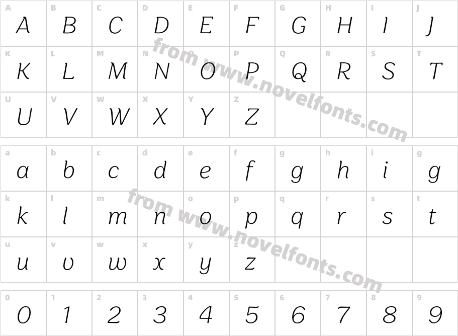 Sirenia Thin ItalicCharacter Map