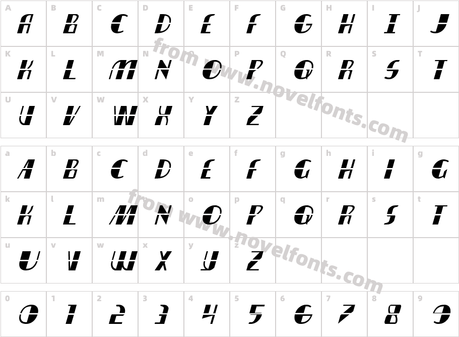 Nathan Brazil Laser ItalicCharacter Map