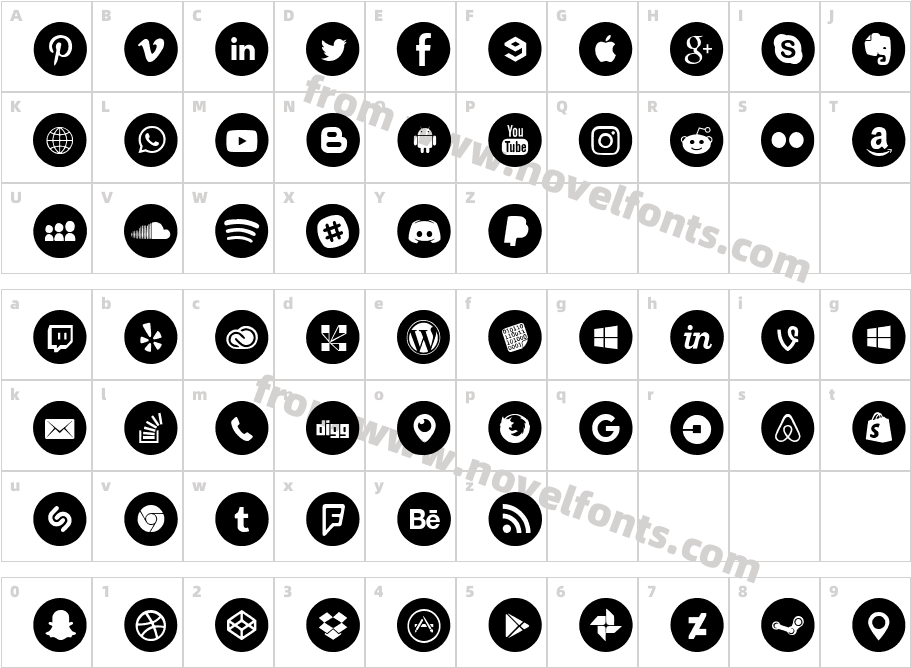 Social Media CircledCharacter Map