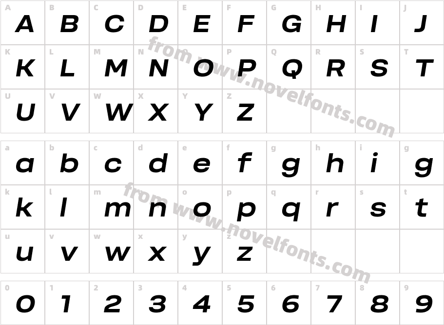 Soliden Bold Expanded ObliqueCharacter Map