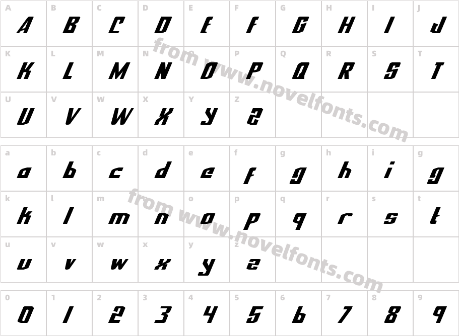 National Express ItalicCharacter Map