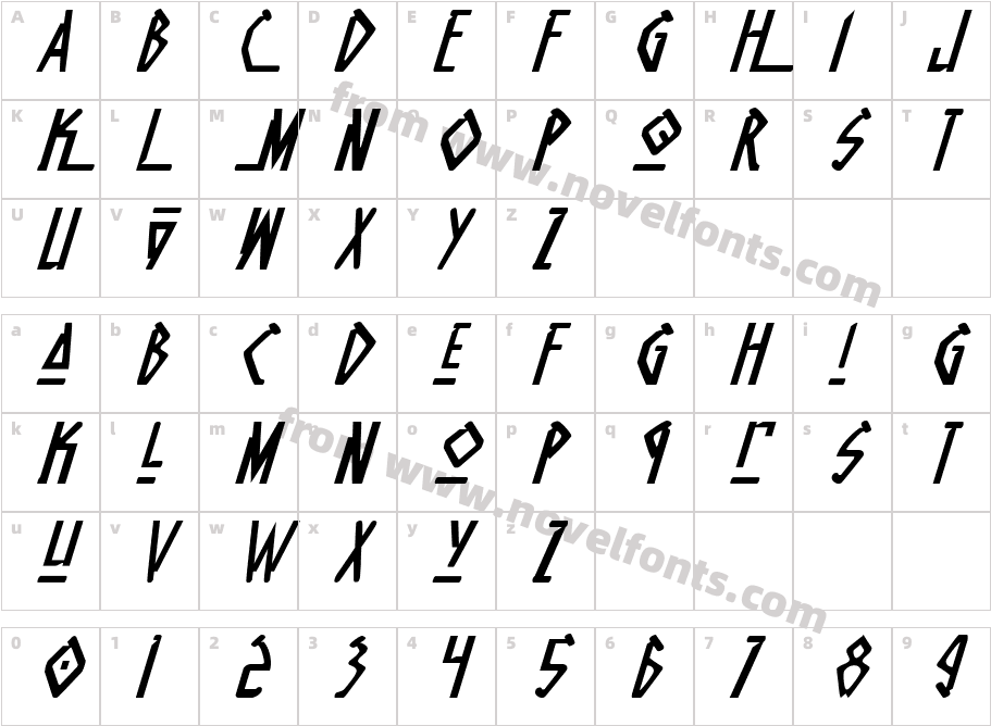 Native Alien ItalicCharacter Map