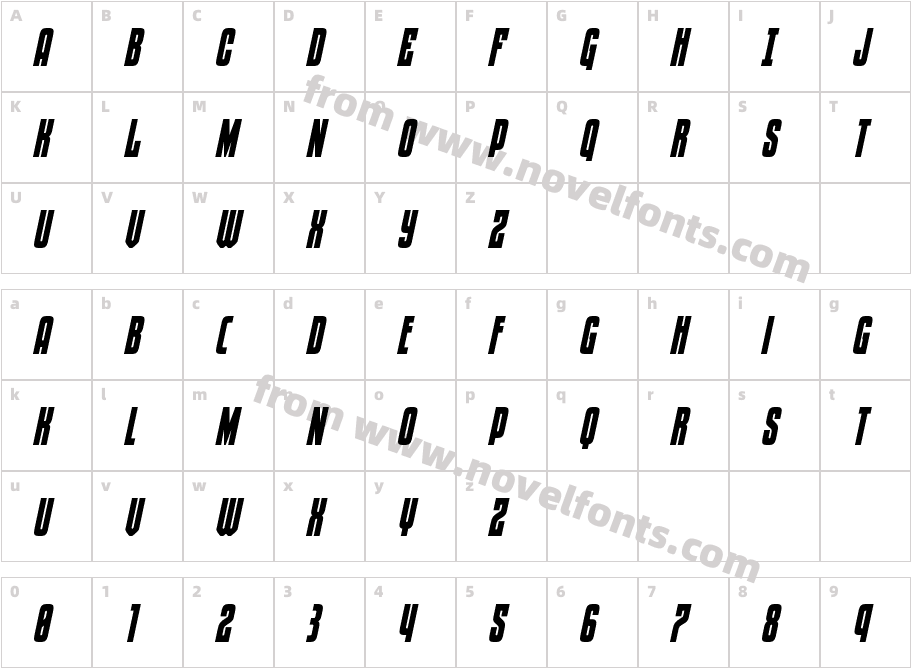 Special Agent Condensed ItalicCharacter Map