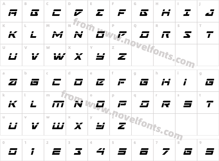 Navy Cadet Laser ItalicCharacter Map