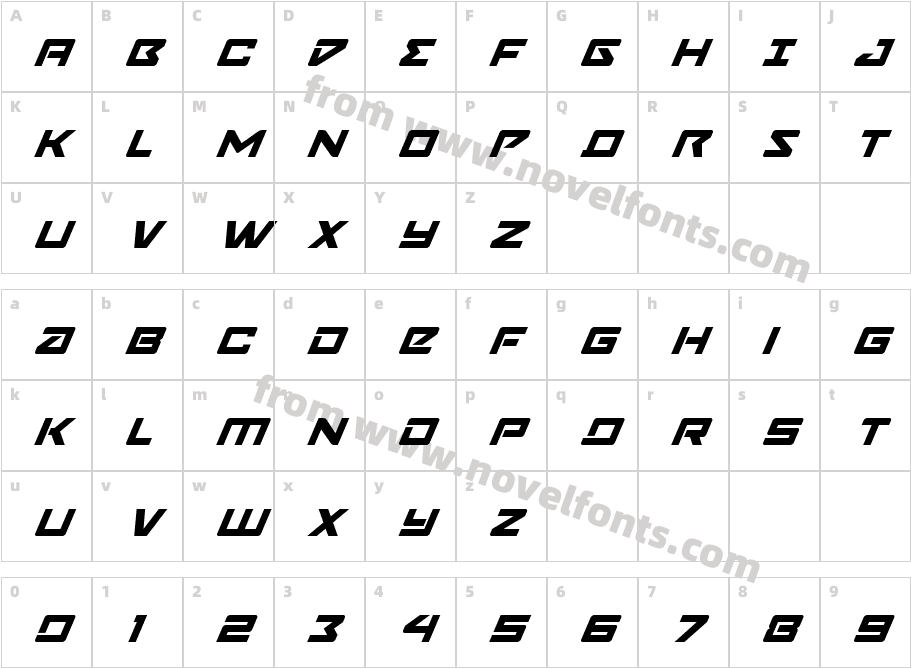 Navy Cadet Super-ItalicCharacter Map