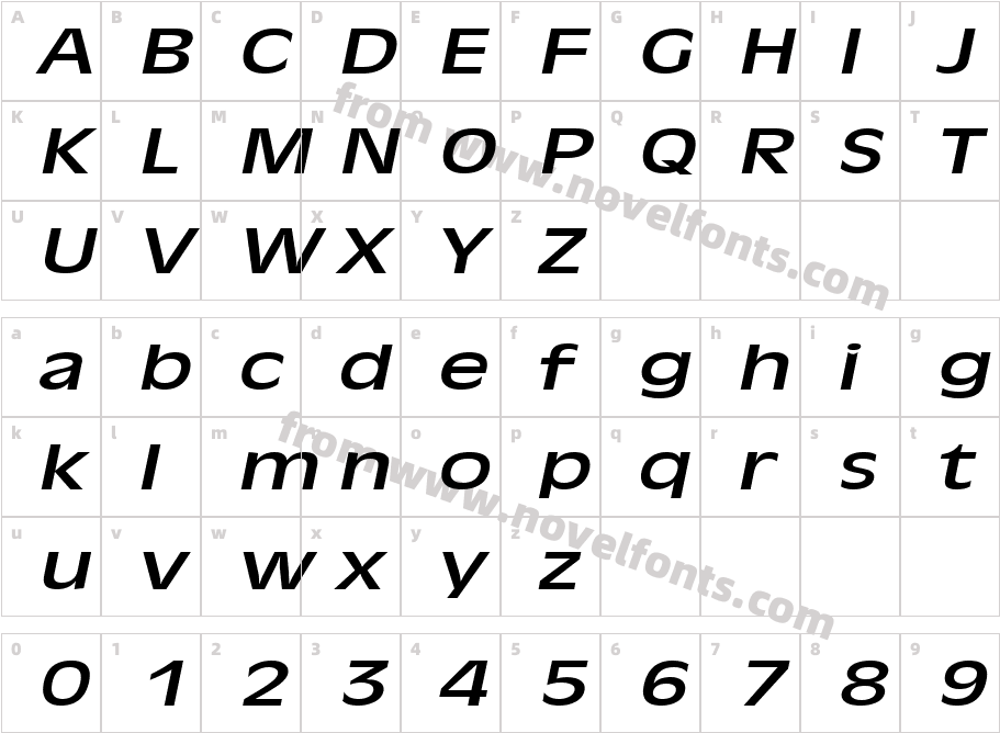 Antiqua 101 Extended ItalicCharacter Map