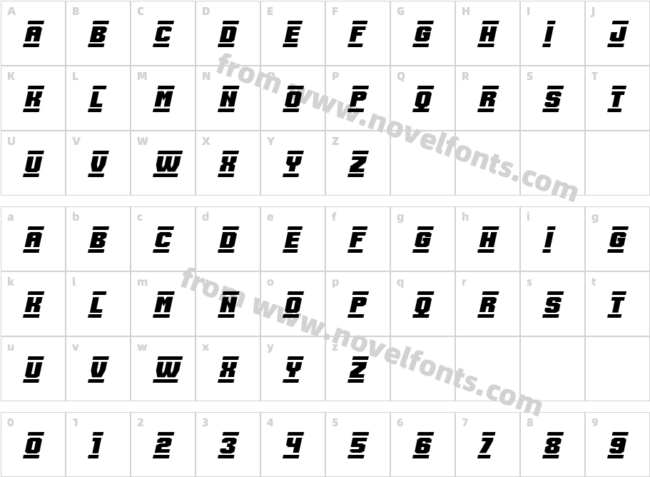 Speed Racing ItalicCharacter Map