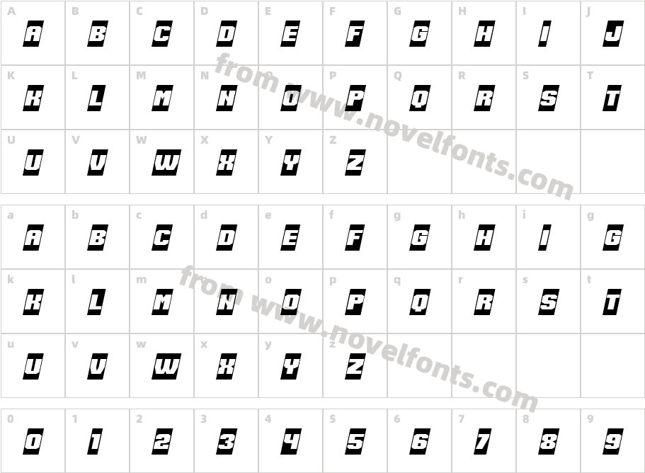 Speed Racing Negative ItalicCharacter Map