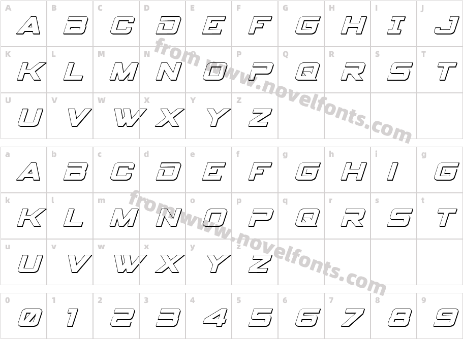 Spy Agency 3D ItalicCharacter Map