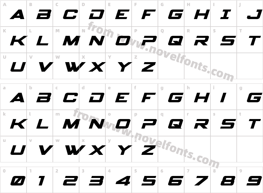 Spy Agency Expanded ItalicCharacter Map