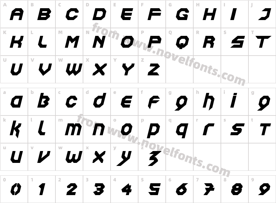 Squaredron ItalicCharacter Map