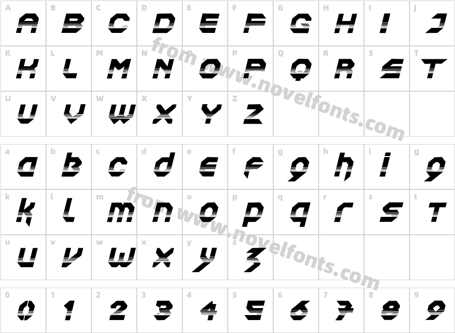 SquaredronRAD ItalicCharacter Map