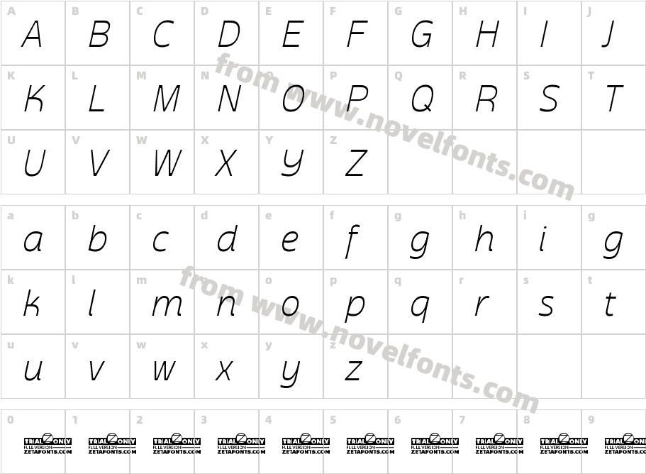 Stadio Now Italic Variable TrialCharacter Map