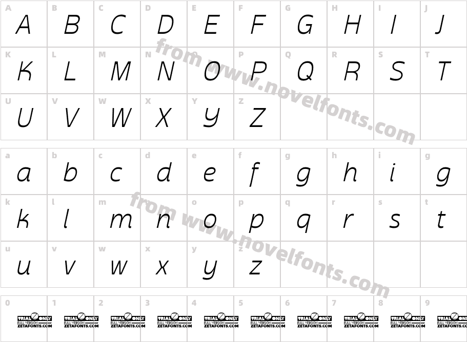 Stadio Now Trial Monolinea ItalicCharacter Map