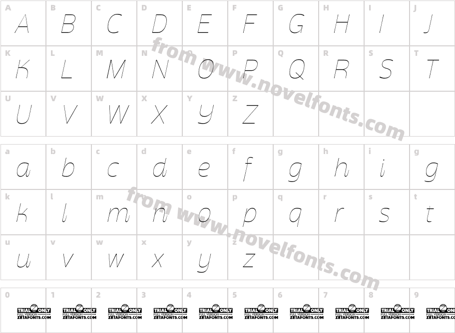 Stadio Now Trial Sottile ItalicCharacter Map