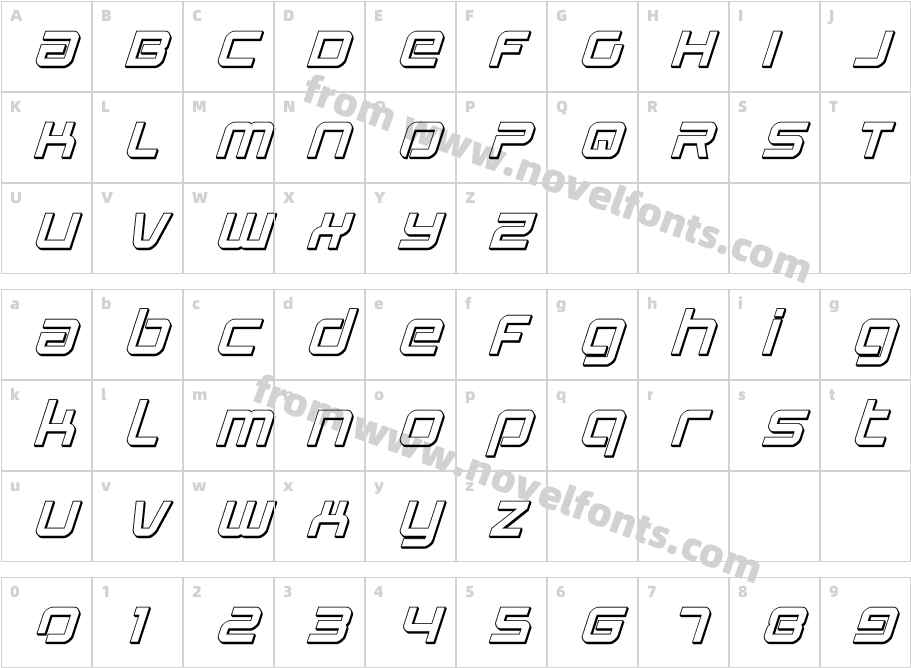 Star Eagle 2 3D ItalicCharacter Map