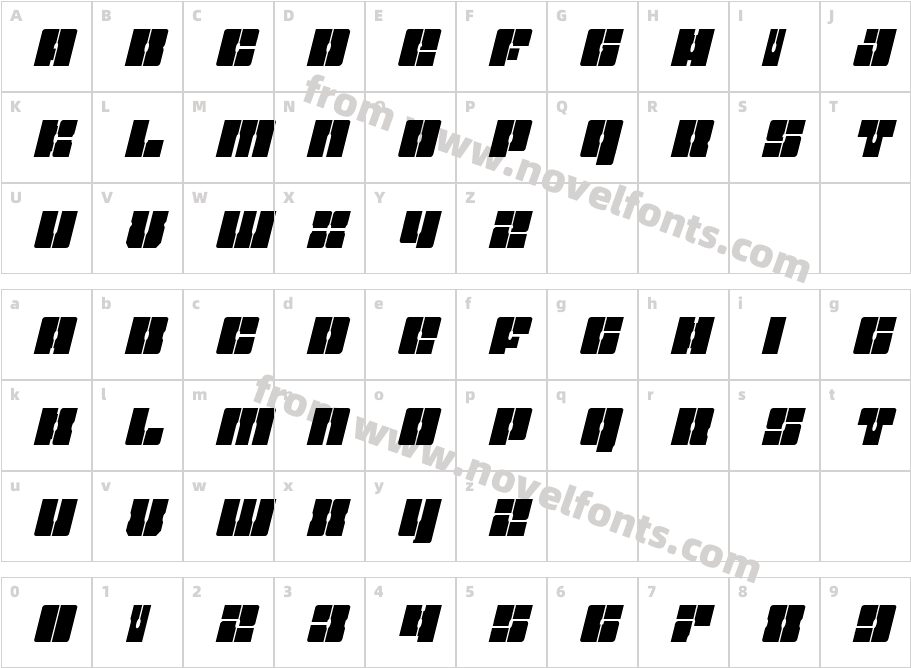 Star Nursery Condensed ItalicCharacter Map