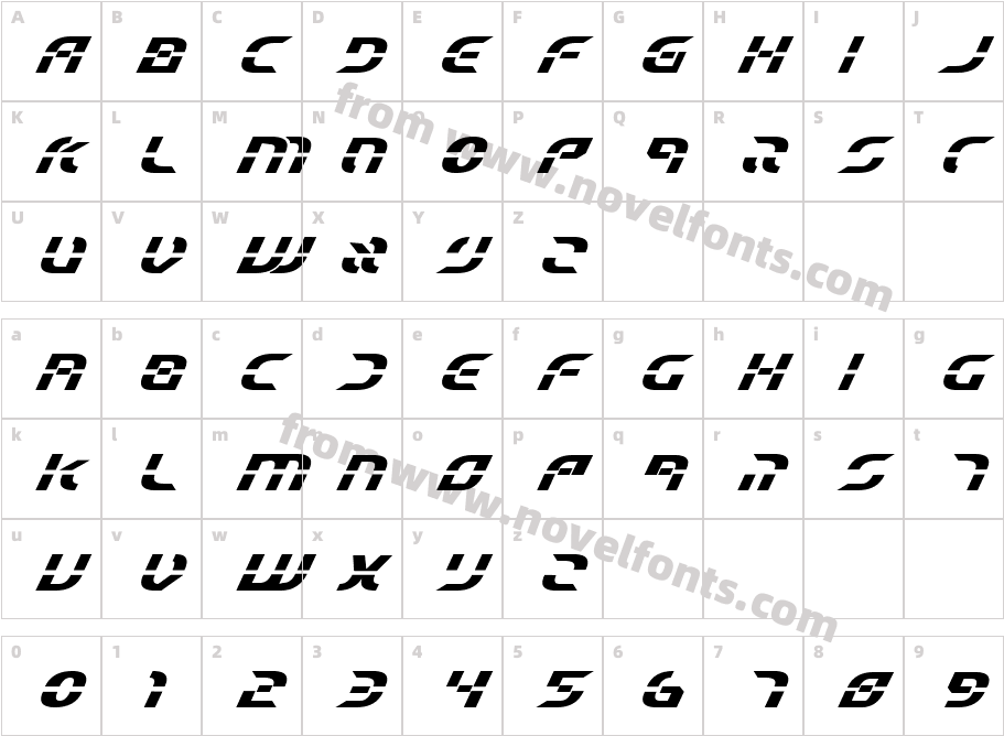 Starfighter Beta Bold ItalicCharacter Map