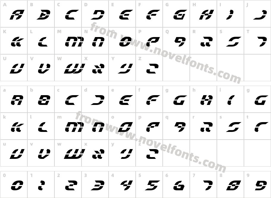 Starfighter Bold ItalicCharacter Map