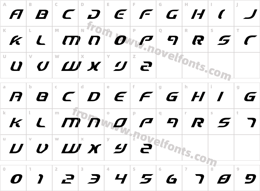 Starfighter Cadet ItalicCharacter Map