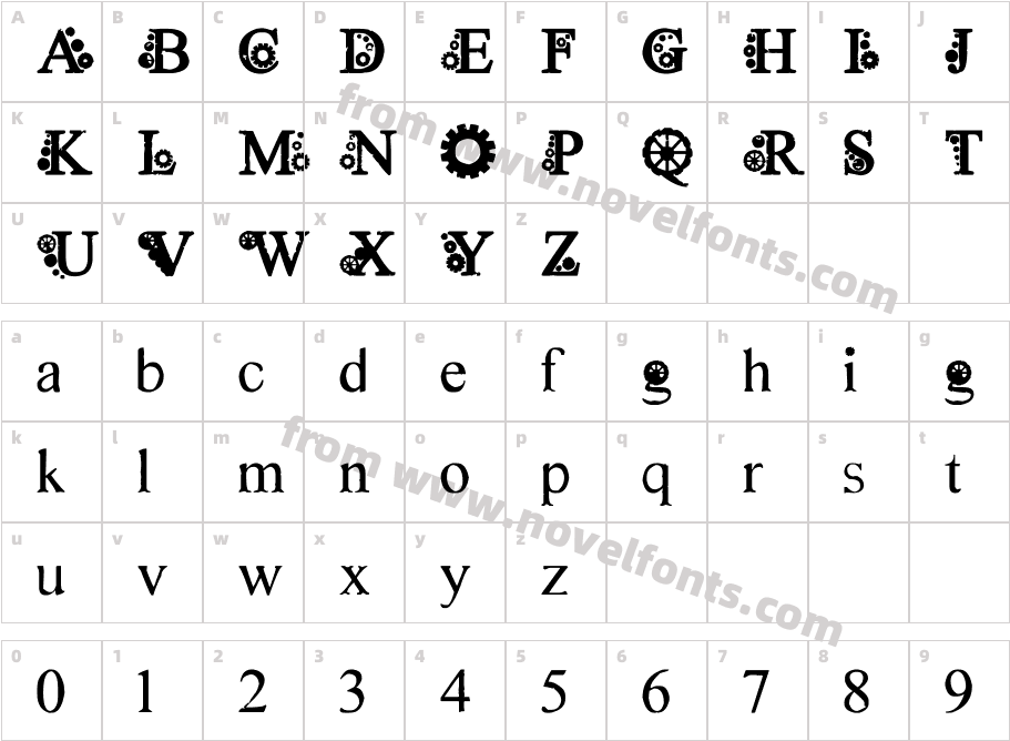 Steampunk_Font_by_hannarbCharacter Map