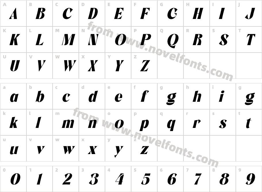 Negoka ItalicCharacter Map