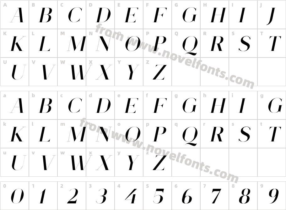 Stinker Thin SlantCharacter Map