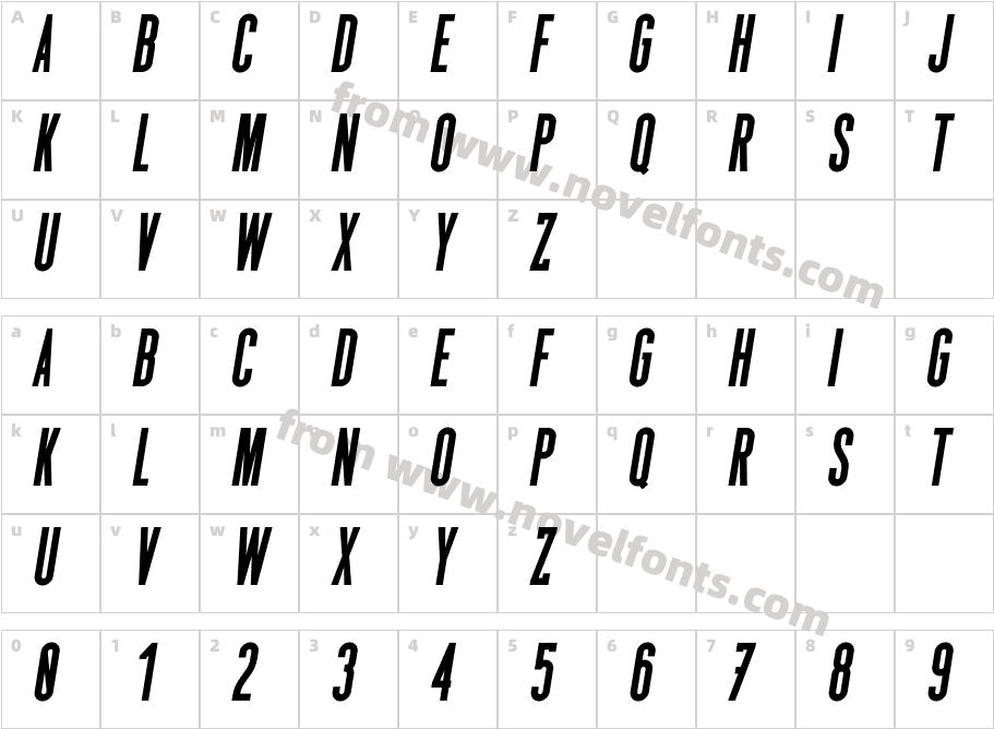 Stockbridge Bold ObliqueCharacter Map