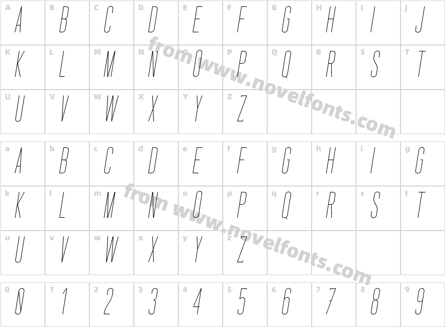 Stockbridge Light ObliqueCharacter Map