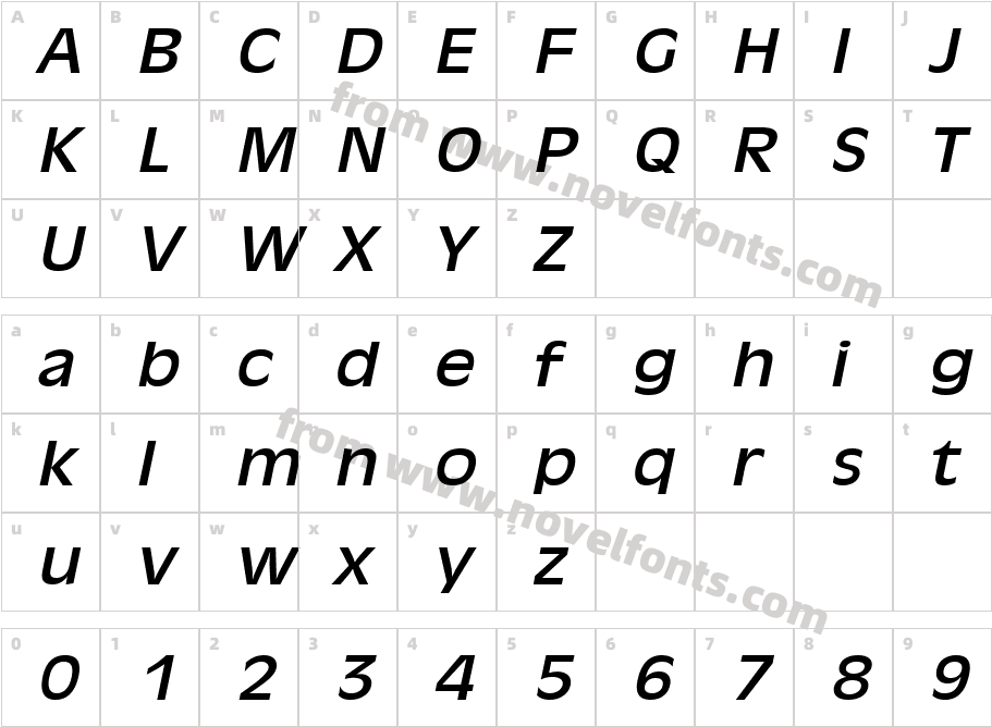 Antiqua 101 Wide ItalicCharacter Map