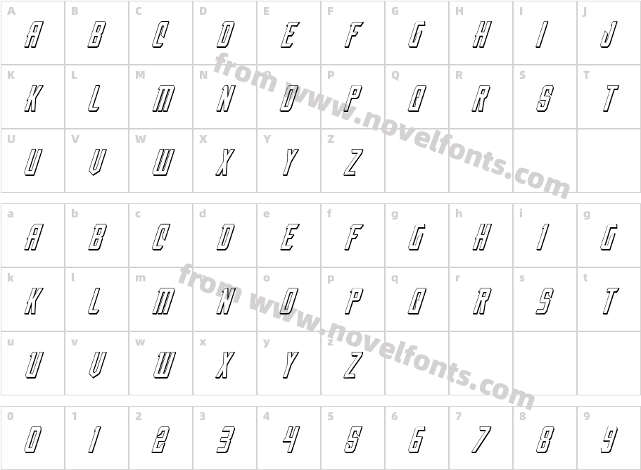 Nemesis Enforcer 3D ItalicCharacter Map