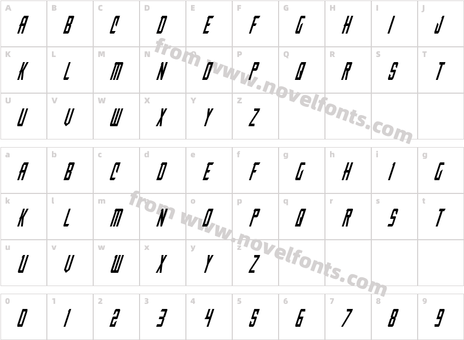 Nemesis Enforcer Condensed ItalicCharacter Map