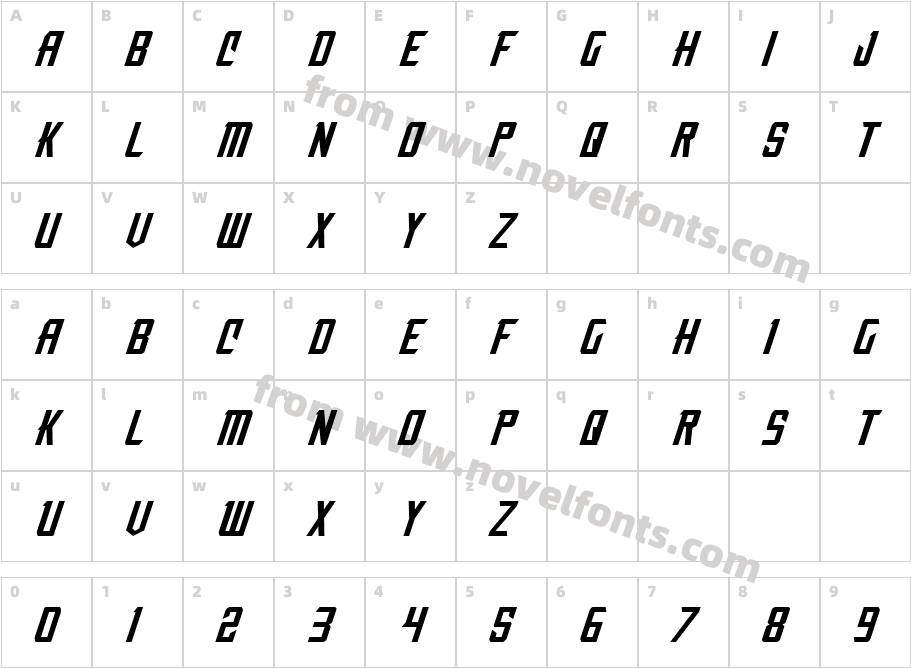 Nemesis Enforcer Expanded ItalicCharacter Map