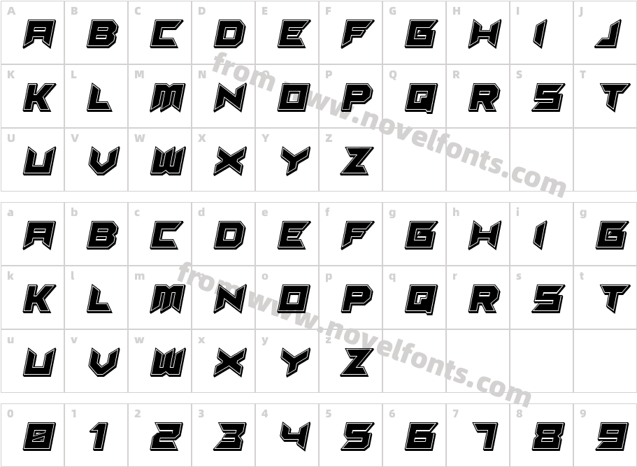 Suggested 3D Filled ItalicCharacter Map