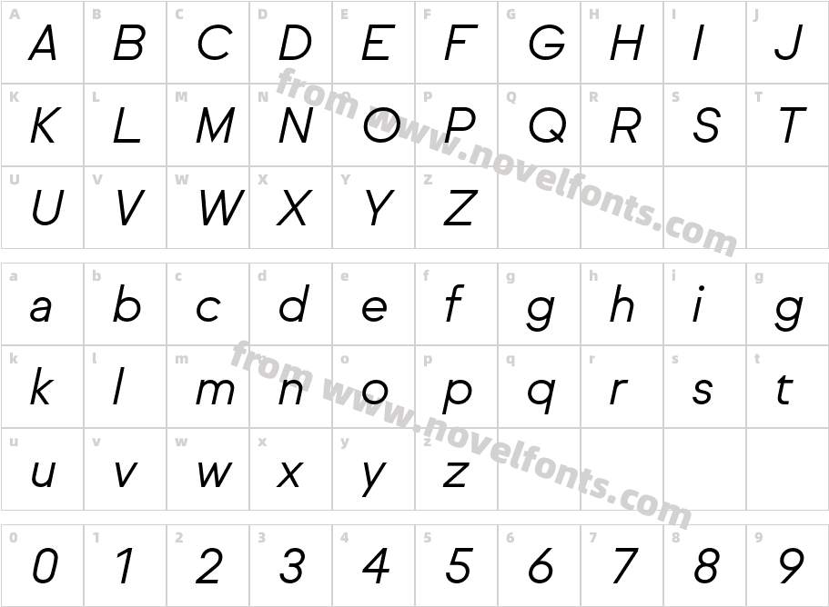 Sul Sans Test Light ItalicCharacter Map