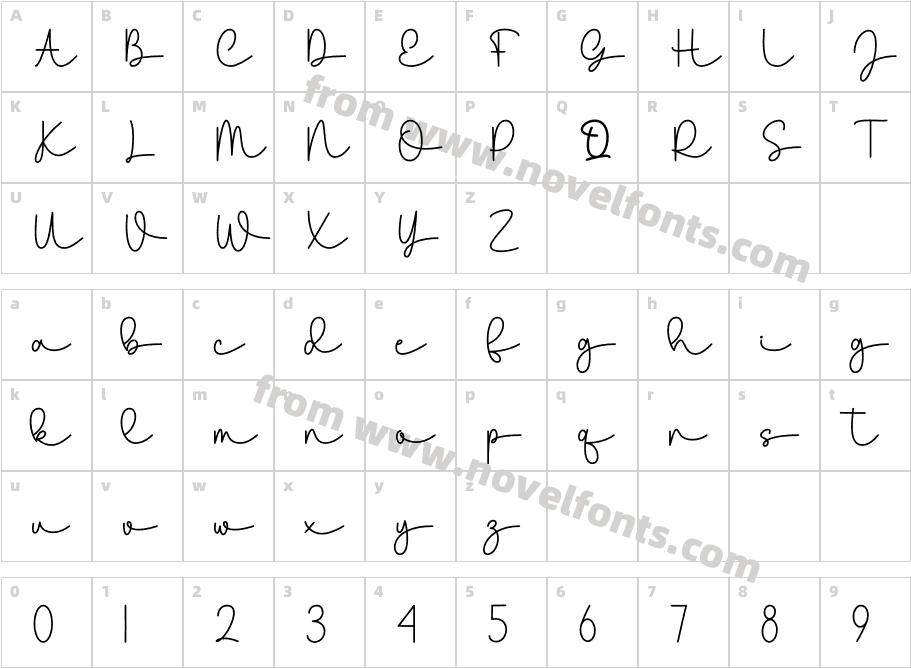 Summer Script RegularCharacter Map