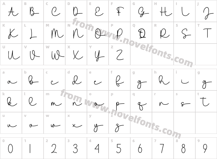 Summer Script RegularCharacter Map