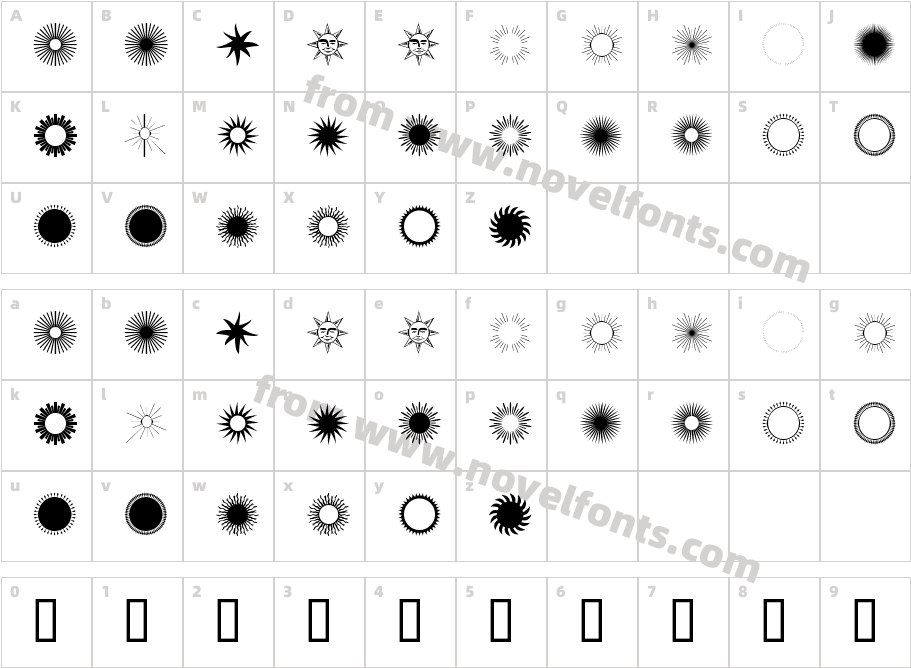 Sunbursts JNLCharacter Map