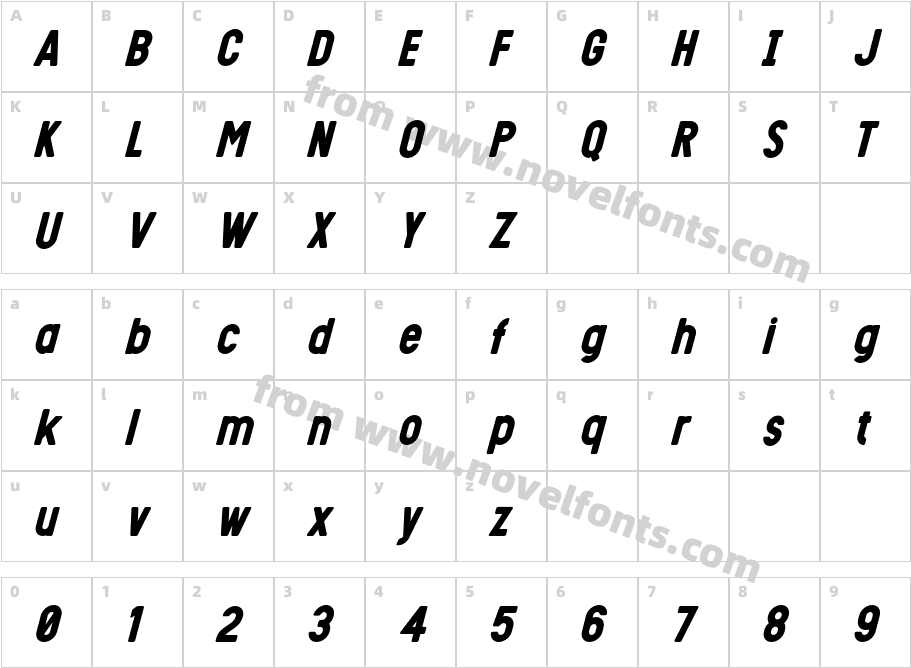 Sunroof Bold ItalicCharacter Map