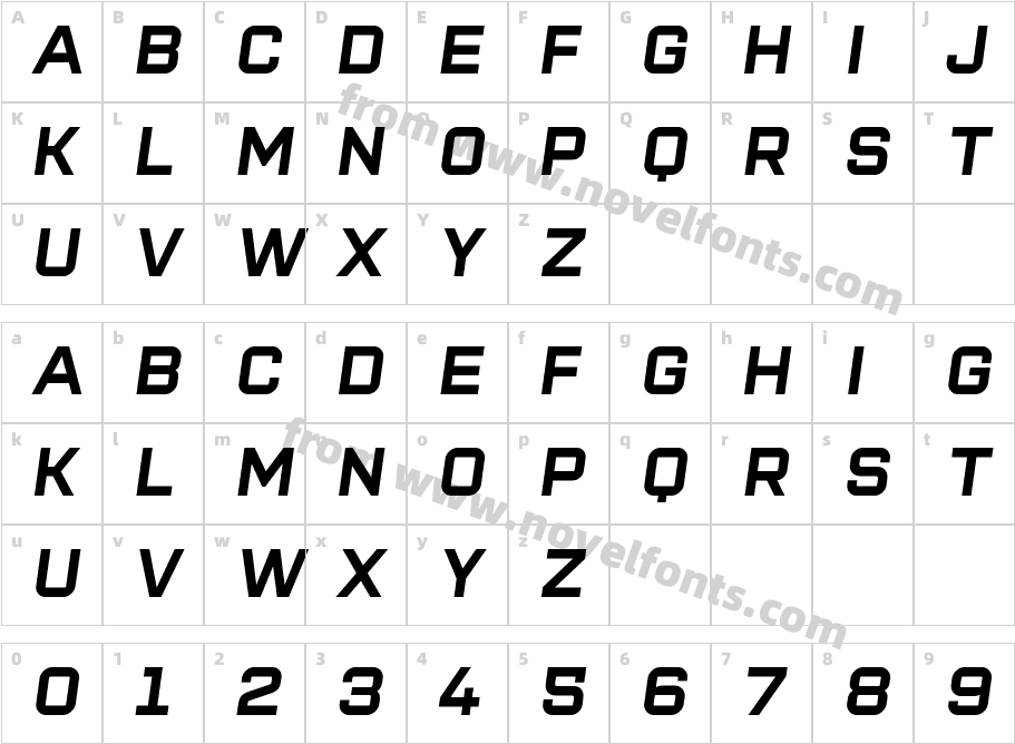 Super League Bold ObliqueCharacter Map
