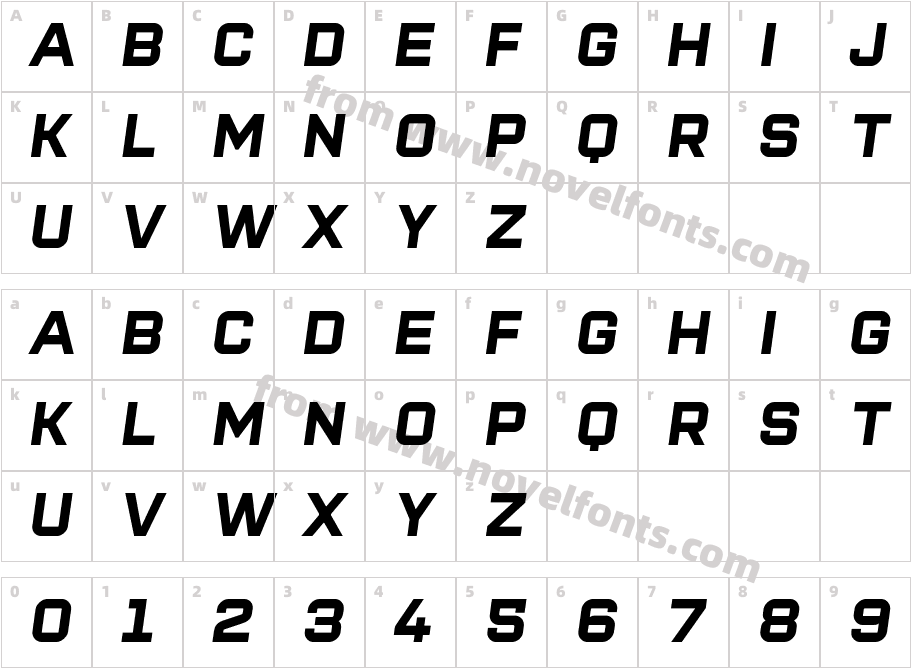 Super League Extra Bold ObliqueCharacter Map
