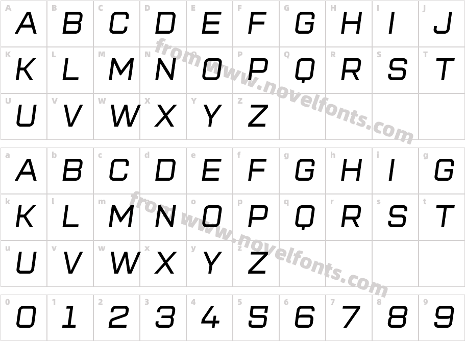 Super League Regular ObliqueCharacter Map