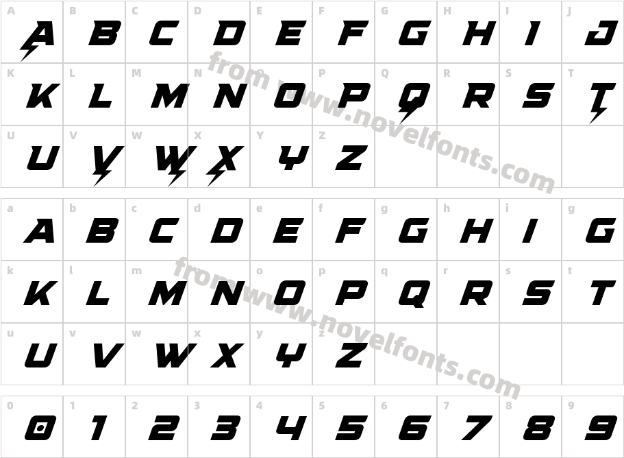 Supercharge ItalicCharacter Map
